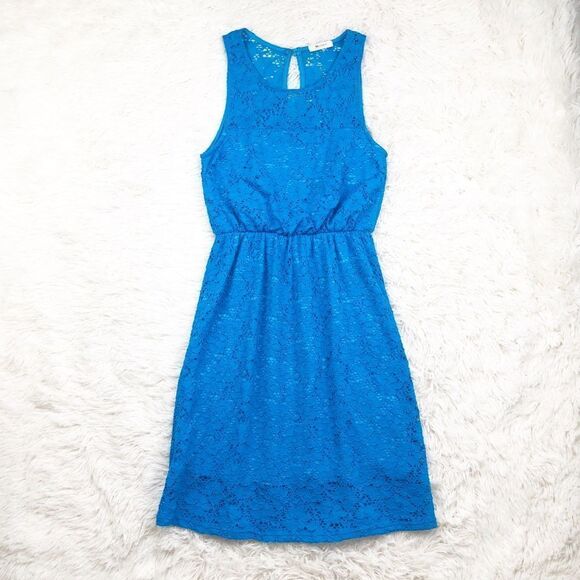 Everly Bright Blue Lace Sleeveless Fit And Flare Dress Size Small - Picture 1 of 6